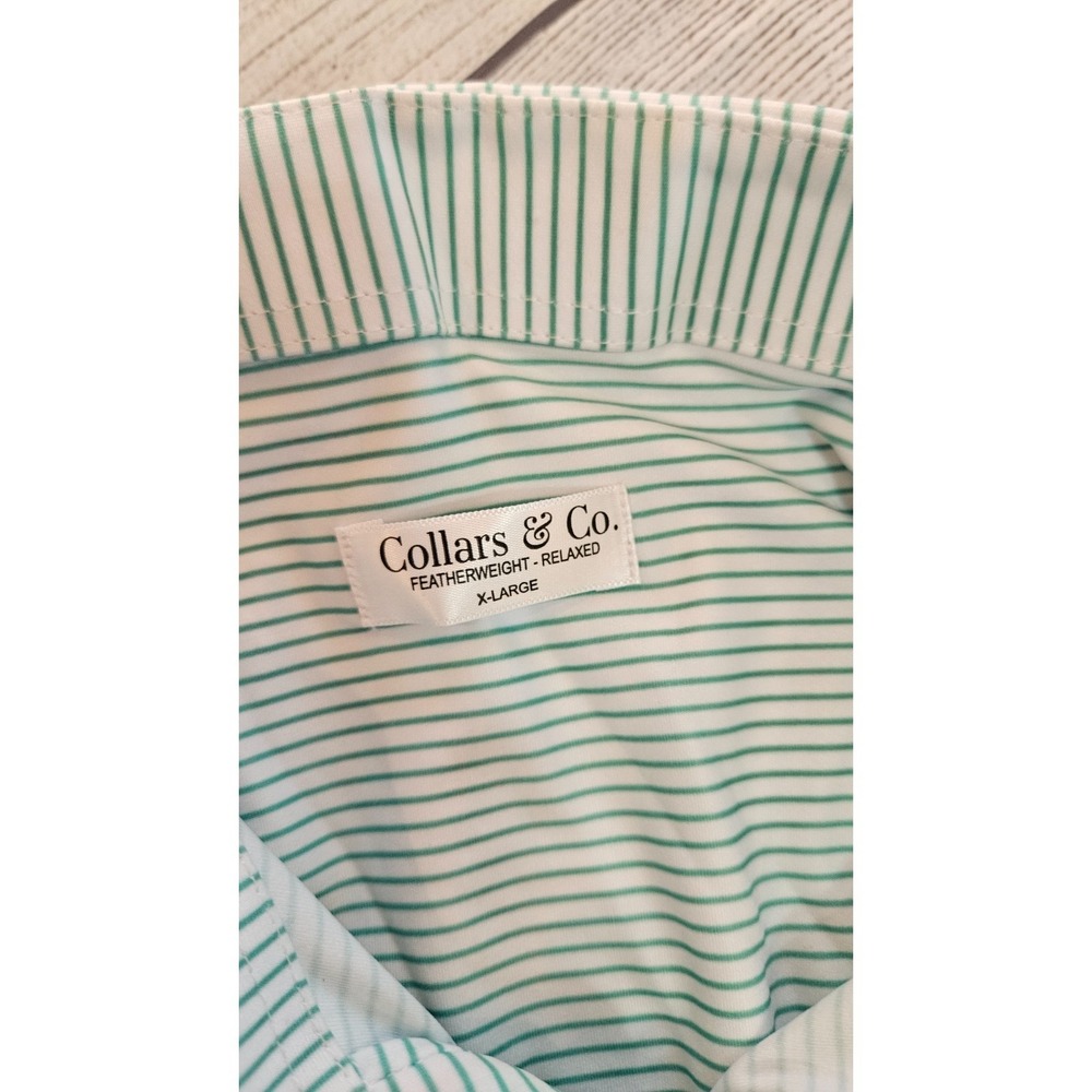 Collars & Co Polo Featherweight Flex Polo Shirt Mens XL Augusta Green Striped - Picture 6 of 7